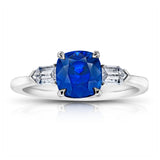 2.57 Carat Cushion Blue Sapphire and Diamond Ring - David Gross Group