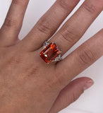16.10 Carat Emerald Cut Orange Sapphire and Diamond Ring - David Gross Group