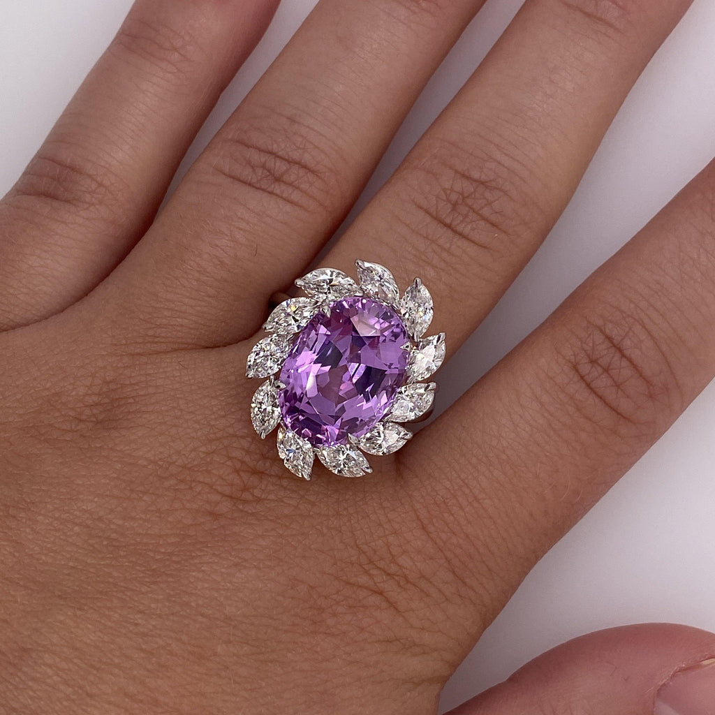13.46 Carat Oval Pink Sapphire and Diamond Ring - David Gross Group
