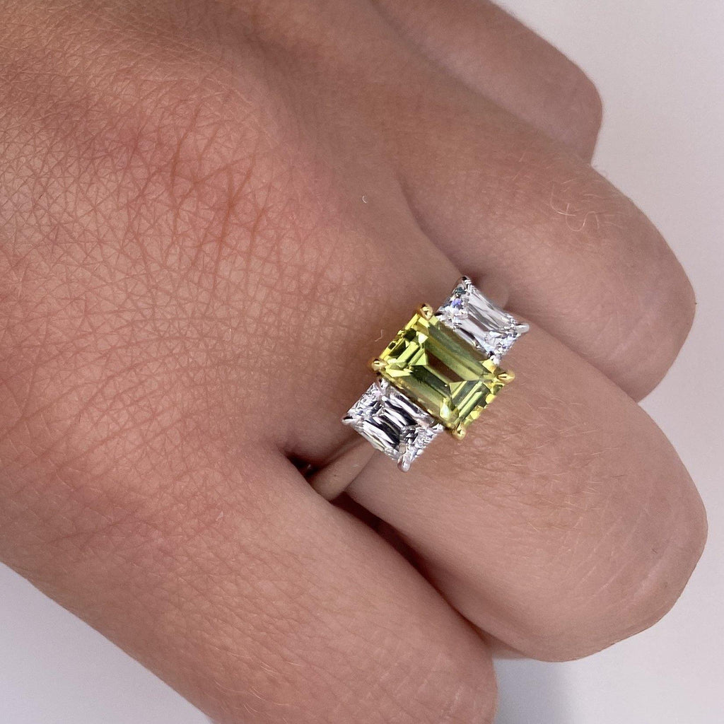 1.37 Carat Emerald Cut Yellow Sapphire and Diamond Ring - David Gross Group