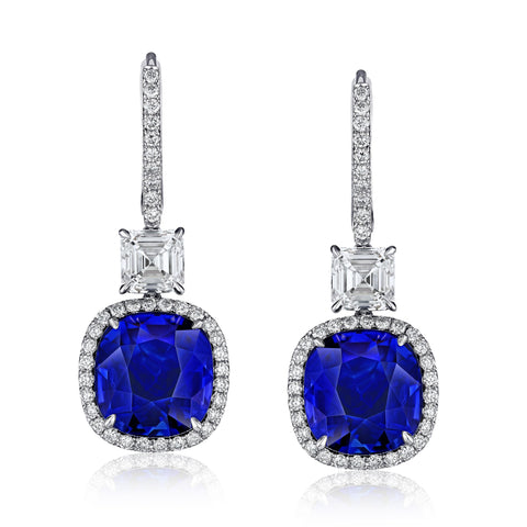 1.46 Carat Ascher Cut Sapphire and Diamond Earrings