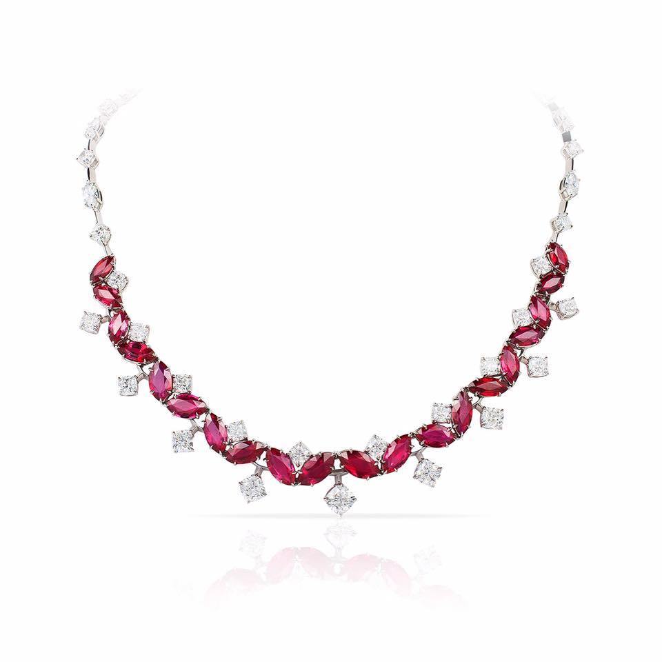 29.30 Carat Marquise Red Ruby and Diamond Necklace - David Gross Group