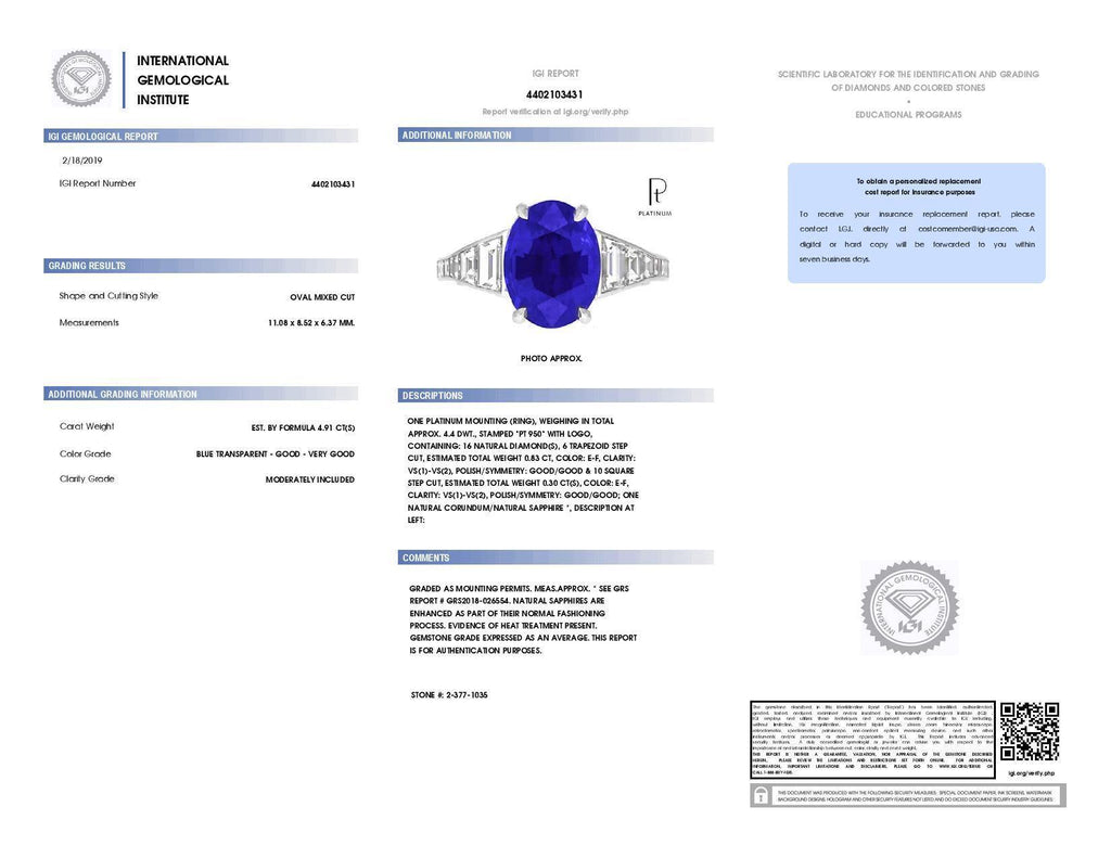 4.91 Carat Oval Blue Sapphire and Diamond ring - David Gross Group